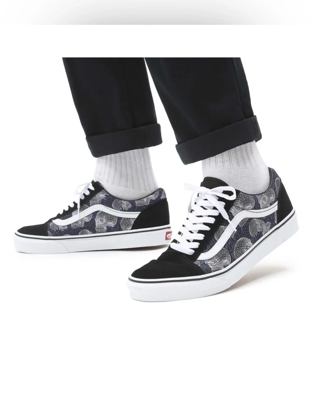 Vans Old Skool Unisex Suede Canvas Wireframe Black Sneakers Sz W 6.5 M 5 NEW